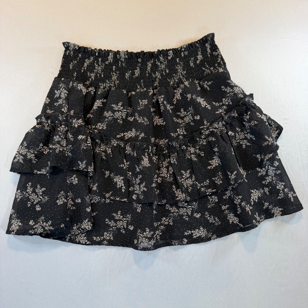 Altar'd State Black Floral Tiered Mini Skirt M Fairy Boho Romantic Whimisigoth